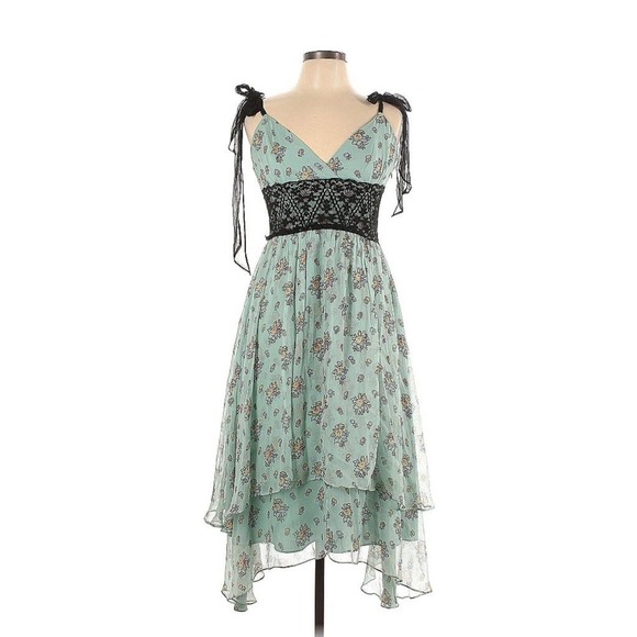 Betsey Johnson Vintage 90s Y2K Slip Dress Size 10 Ditsy Floral Chiffon Lace Silk - Picture 2 of 6